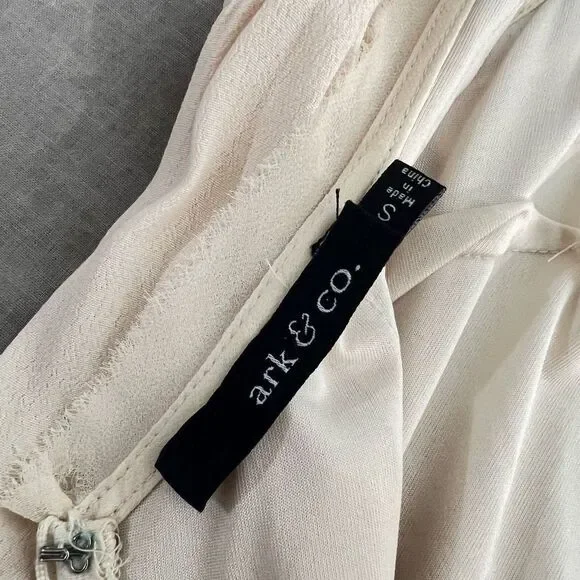 Ark & Co Women's Lace Fringe Cream Chiffon Sleeveless Mini Shift Dress Size S - Picture 11 of 14